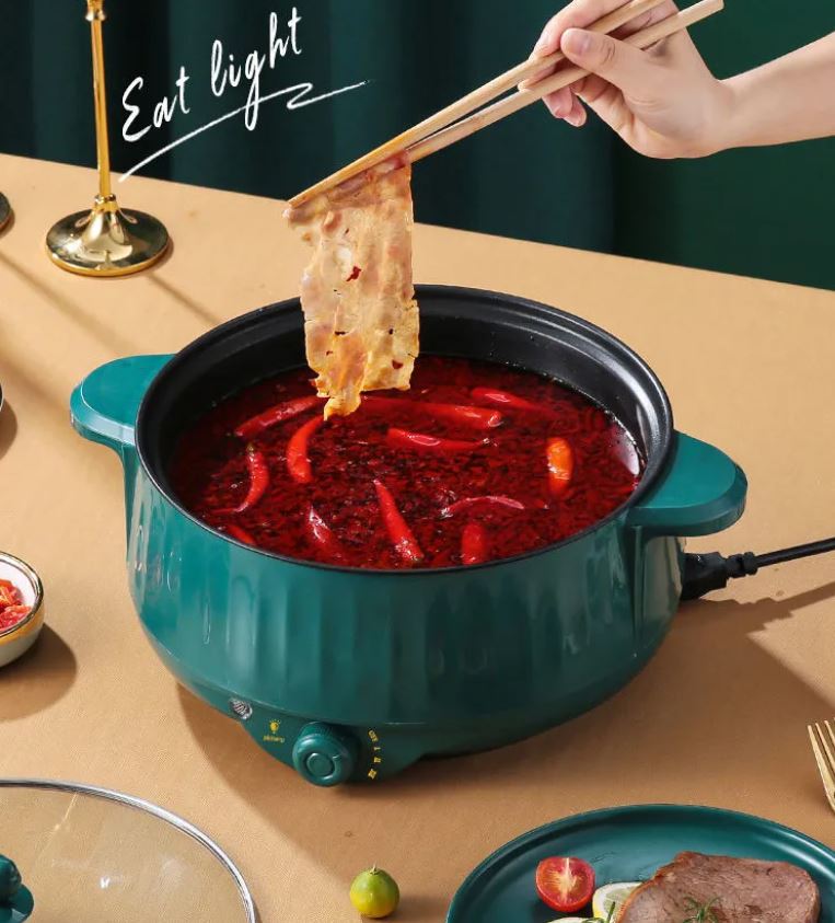 Nồi lẩu điện đa năng 28cm, Ceramic vân đá chống dính công suất 1000W tiện dụng 3 nấc nhiệt - Tặng Xửng Inox D Danido