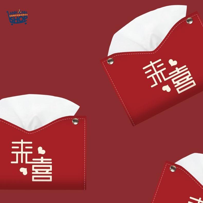 Hộp Da Đựng Giấy Hoặc Đựng Đồ Cá Nhân Màu Đỏ May Mắn