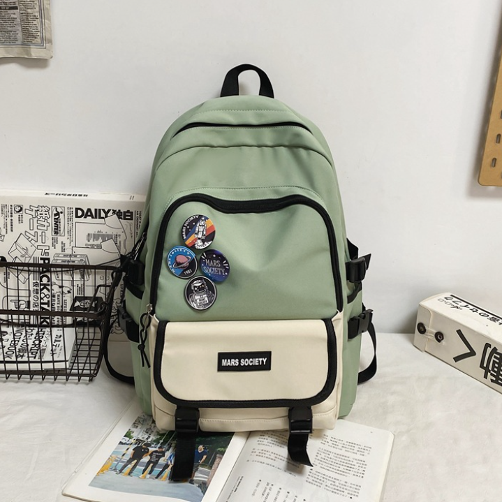 Balo đi học unisex Hàn Quốc màu trơn cỡ lớn Mars Society nhiều ngăn chống nước đựng laptop to đi làm đi chơi cho nam nữ
