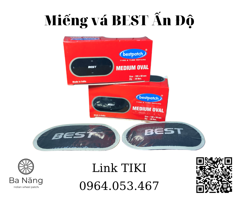 20 Miếng vá vỏ săm lốp xe máy, ôtô BEST hình Oval 100x50mm