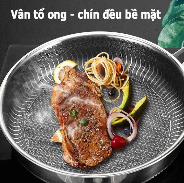 Chảo Chống Dính Inox SUS316 TAKA nhiều size , Bền Bỉ, Không Kén Bếp, Dùng Được Bếp Từ, Vân Tổ Ong Thấm Đều Dầu, Có Nắp Đậy