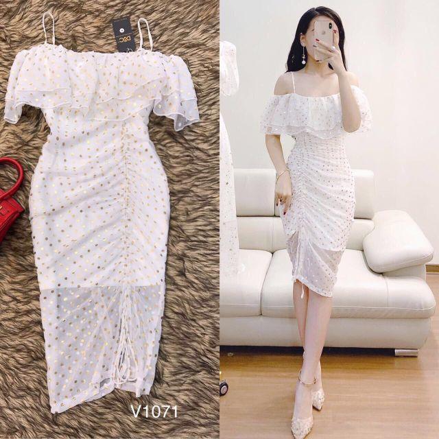 Đầm body trễ vai rút dây