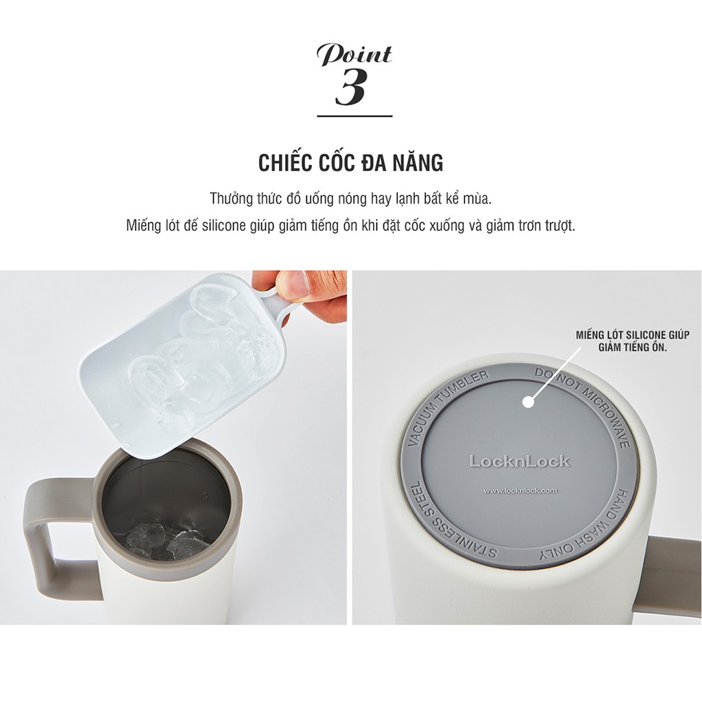 Ly Giữ Nhiệt Lock&Lock Có Tay Cầm Table Mug LHC4247 - Hàng Chính Hãng, Đóng Mở Nắp Bằng Một Tay - Tặng Kèm Cọ Rửa Ống Hút