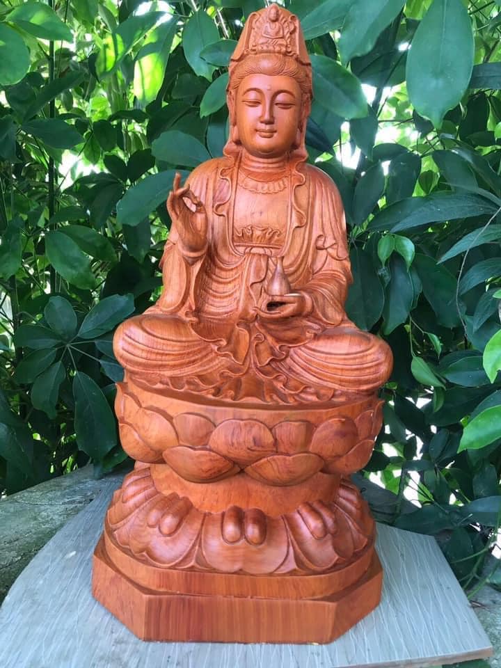 Tượng Phật quan âm gỗ hương nguyên khối cao 40cm