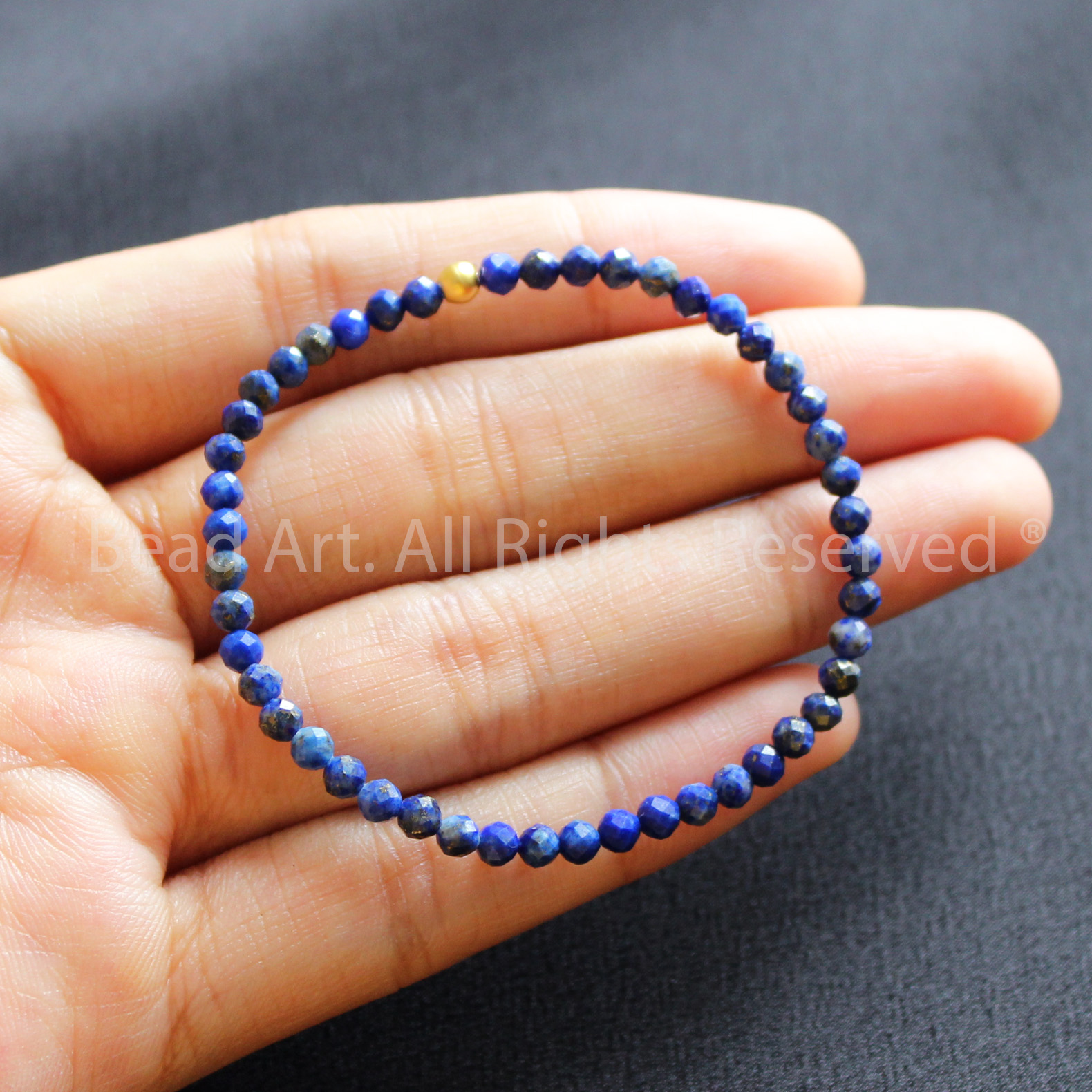 Vòng Tay 3MM Đá Lapis Lazuli Xanh Dương Giác Cắt Thiên Nhiên Size Mini, Vòng Tay Phong Thuỷ, Chuỗi Hạt, Mệnh Thuỷ, Mộc - Bead Art