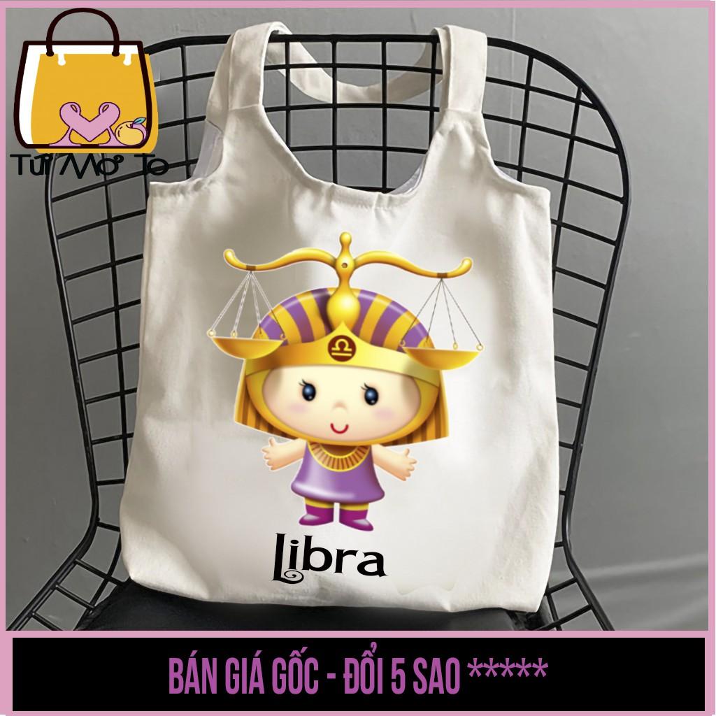 Túi tote túi vải túi canvas quai tròn có khóa kéo in hình 12 CUNG HOÀNG ĐẠO - Cung Thiên Bình (Libra) - Túi Mơ To store