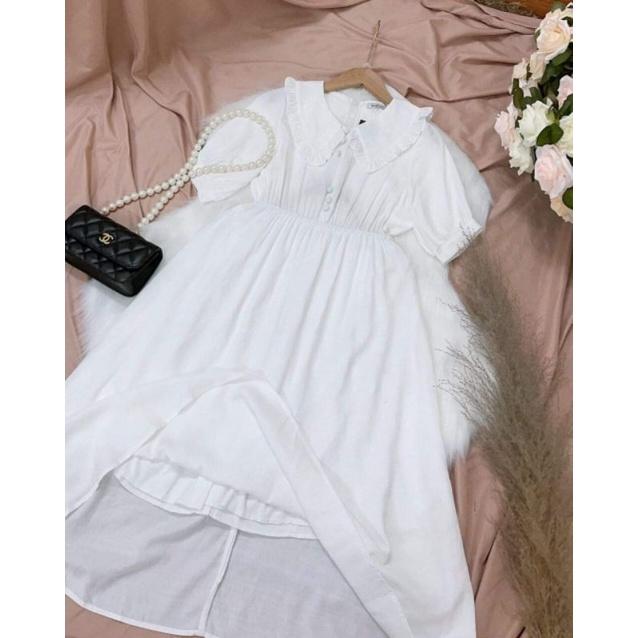 ĐẦM TIỂU THƯ DÁNG MIDI CỔ VIỀN BÈO XIN XẮN