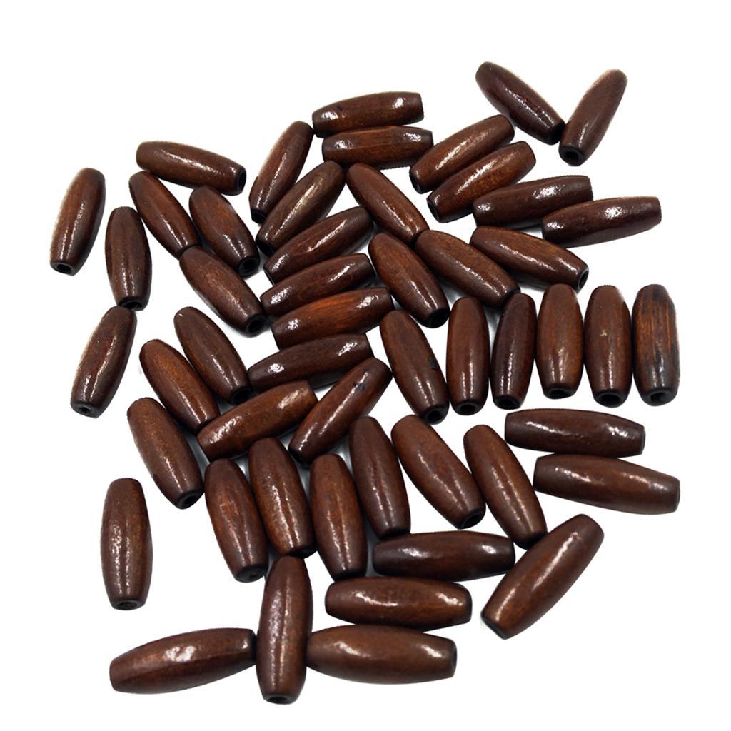100 Pieces Mixed Art Wood Oval Loose Beads Wood Tube Bead Wooden Beads for DIY Jewelry Making Bracelet Charms Home Decoration Crafting Beads Dark brown and Beige