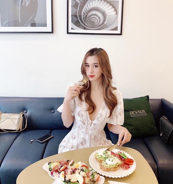 ĐẦM REN XOÈ CỔ V CAO CẤP
