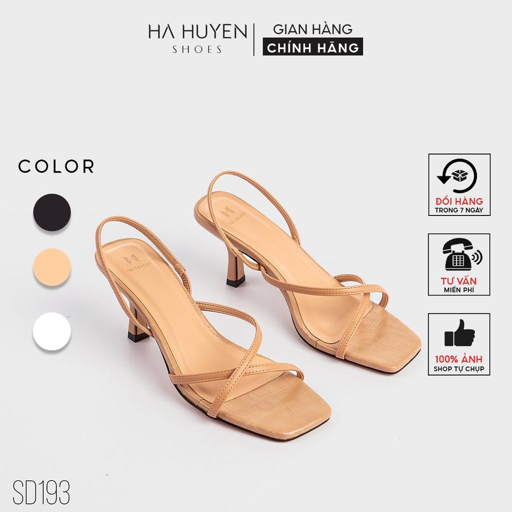 Sandal cao gót nữ Hà Huyền Shoes da vân quai chéo mảnh hậu chun gót nhọn 7 phân - SD193