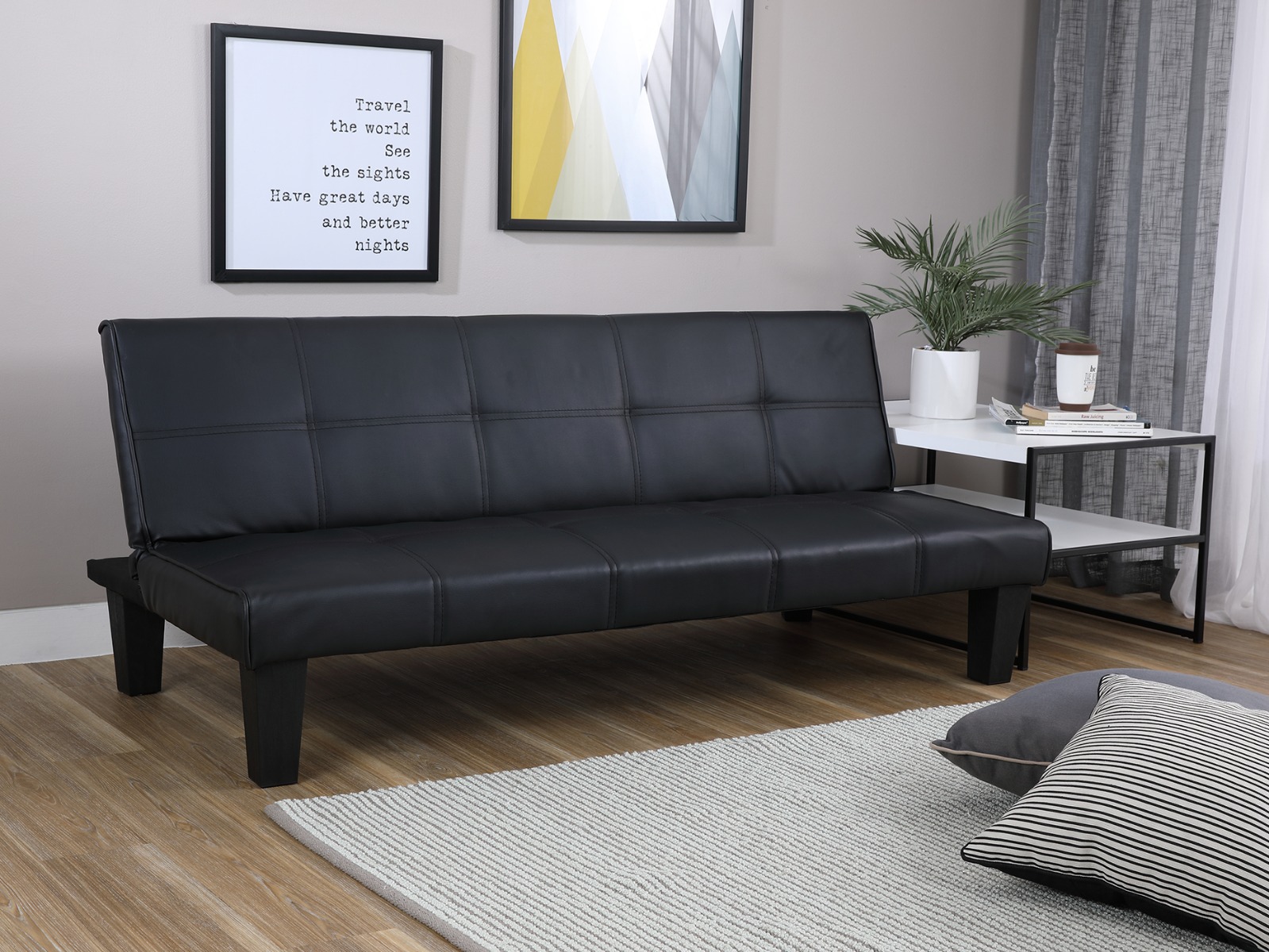 Ghế sofa giường đa năng DAY DREAM khung gỗ, đệm bọc da PVC cao cấp màu đen, tựa lưng ngả 3 cấp độ | Index Living Mall -  Phân phối độc quyền tại Việt Nam