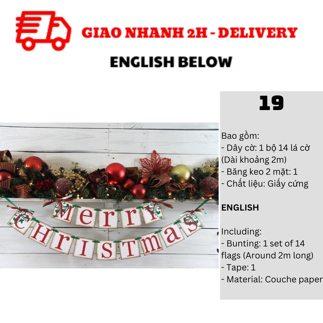 Bộ Dây Cờ Noel Trang Trí Tiệc Nhiều Mẫu - Merry Christmas Bunting DCXM10