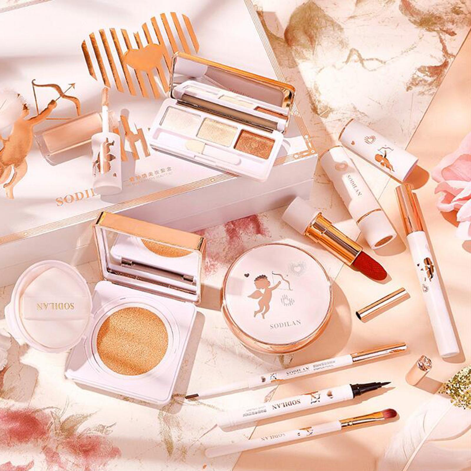 Makeup Set Include 3 Colors Eyeshadow 2x Lipstick Cushion BB Cream Concealer eyeliner for Beginners Women Girl