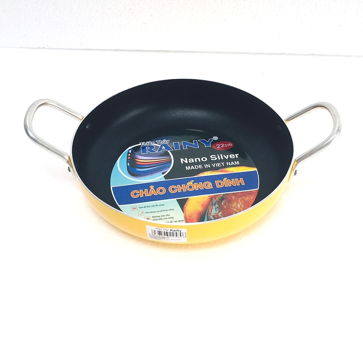 Chảo Chống Dính 2 Quai Rainy 22 cm màu vàng - Hàng Chính Hãng