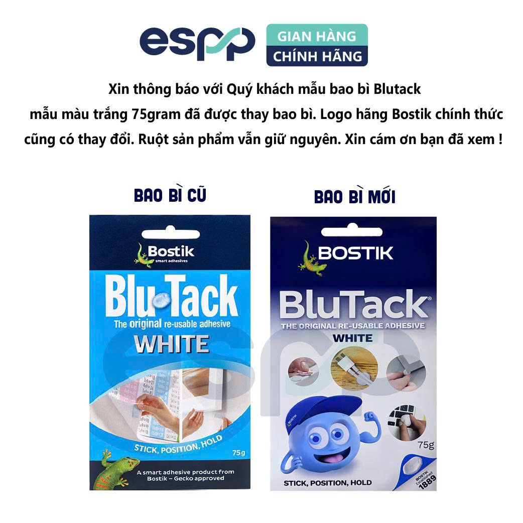 Combo 3 gói đất sét dán dính poster Blutack Xanh/ Trắng 75G - BOSTIK
