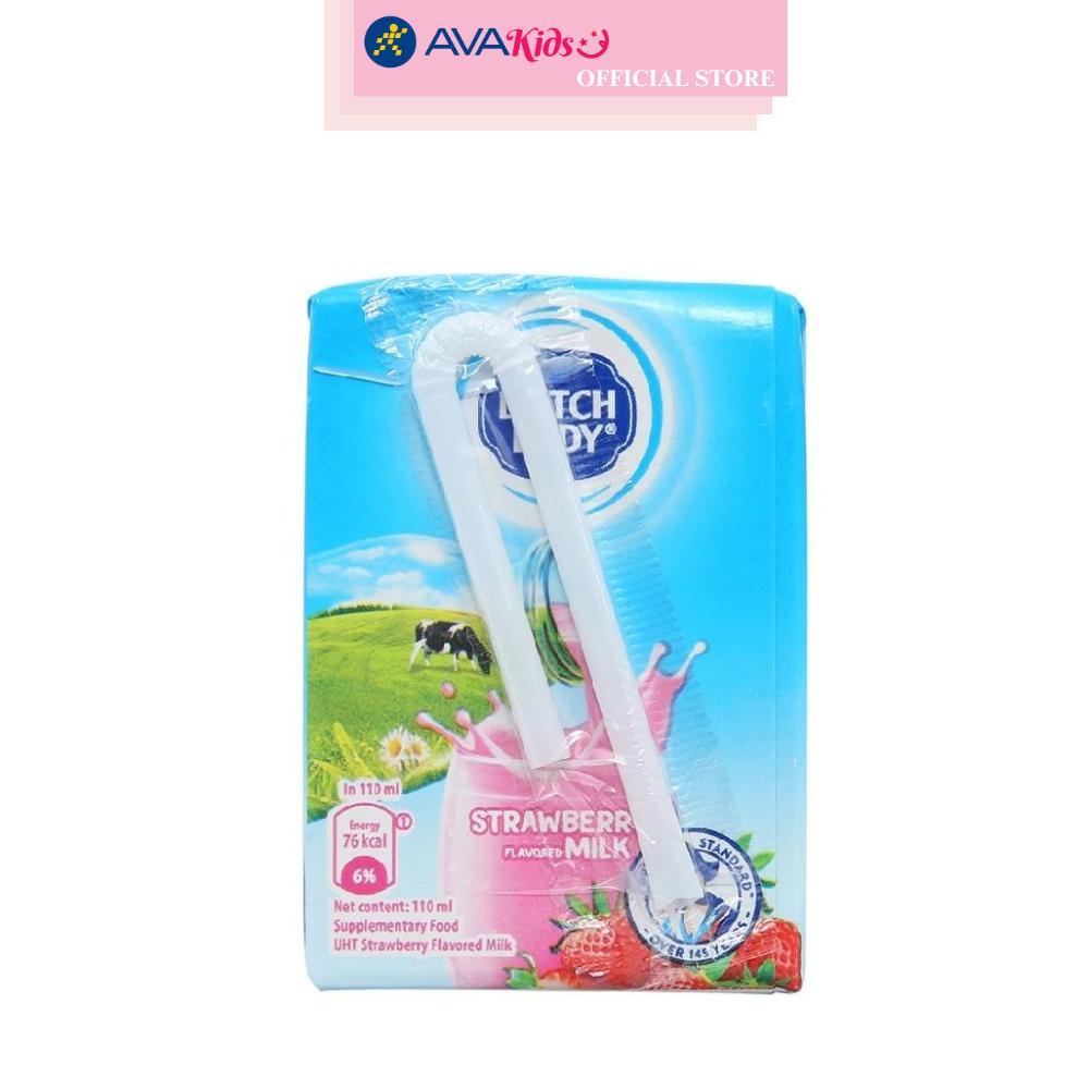 Thùng 48 hộp sữa tiệt trùng Dutch Lady có đường hương dâu 110 ml (từ 1 tuổi)