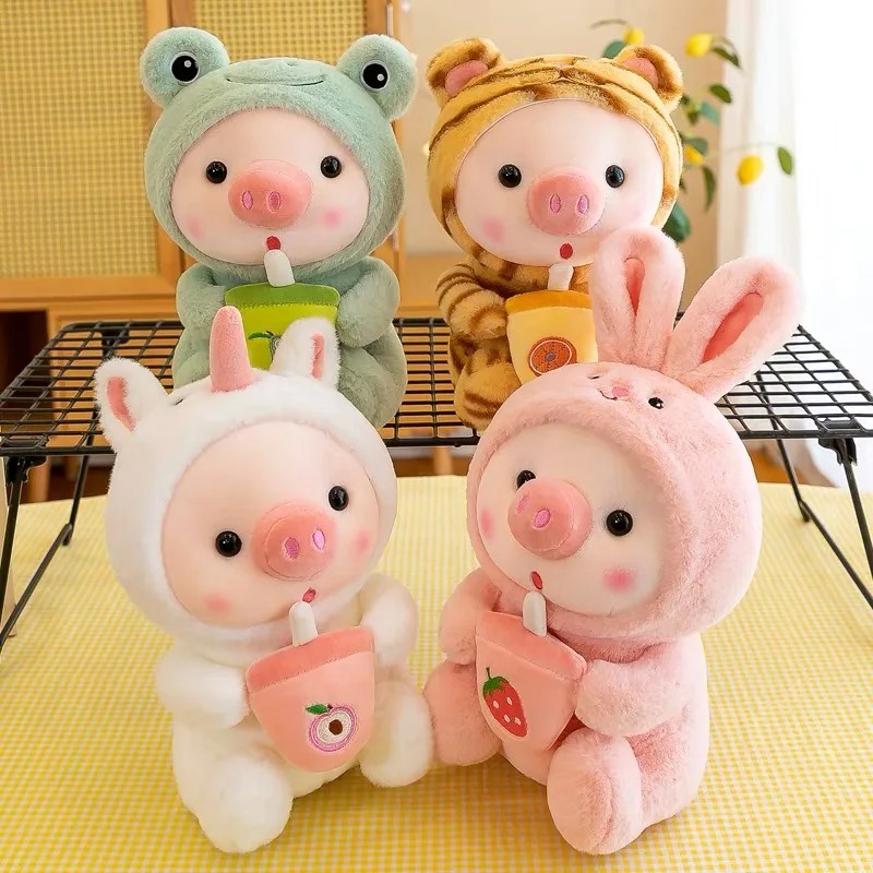 Thú nhồi bông Heo cosplay ôm bình sữa đáng yêu - Size 20 - 55 cm - Nhiều màu - Quà tặng gấu bông heo nhồi bông dễ thương - Gối ôm mềm mịn cho bé