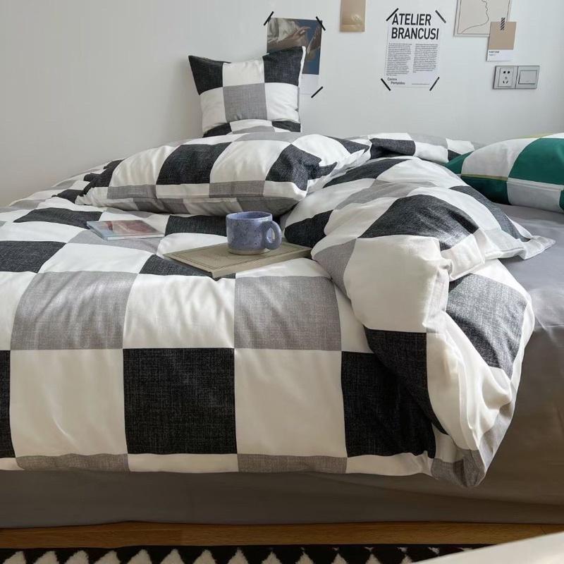 Bộ Chăn Ga Gối Cotton Living Hàng Nhập Khẩu Cao Cấp 4 Món Ô Vuông sen màu