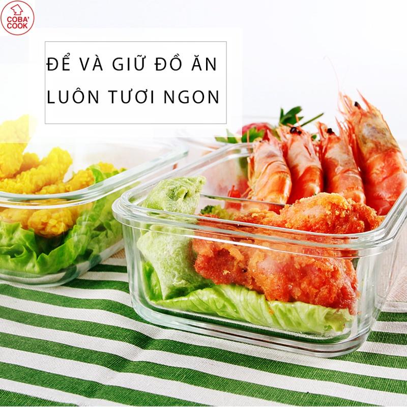 Bộ 4 hộp thủy tinh hình vuông đựng thực phẩm chịu nhiệt 2 hộp 800ml 2 hộp 530ml COBA'COOK-CCS8S54