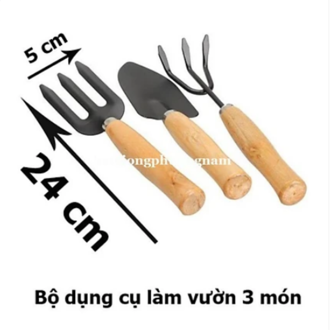 Bộ Dụng Cụ Làm Vườn 3 Món Cán Gỗ Cao Cấp (24cm)