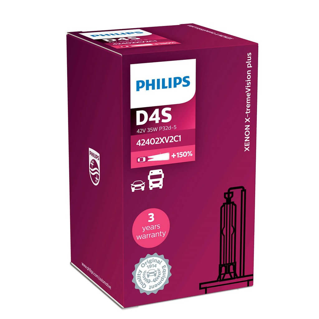 D4S 42402 +150%- Bóng đèn pha xe ôtô xe hơi Xenon Philips D4S 42402 XV2 42V 35W P32D-5 C1 tăng sáng 150%, sáng vàng tiêu chuẩn 4800K