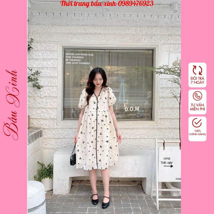 Váy Bầu Đẹp Phối Bèo Sang Trọng Mềm Mát Cho Mẹ Bầu Và Sau Sinh-đàm bầu hè