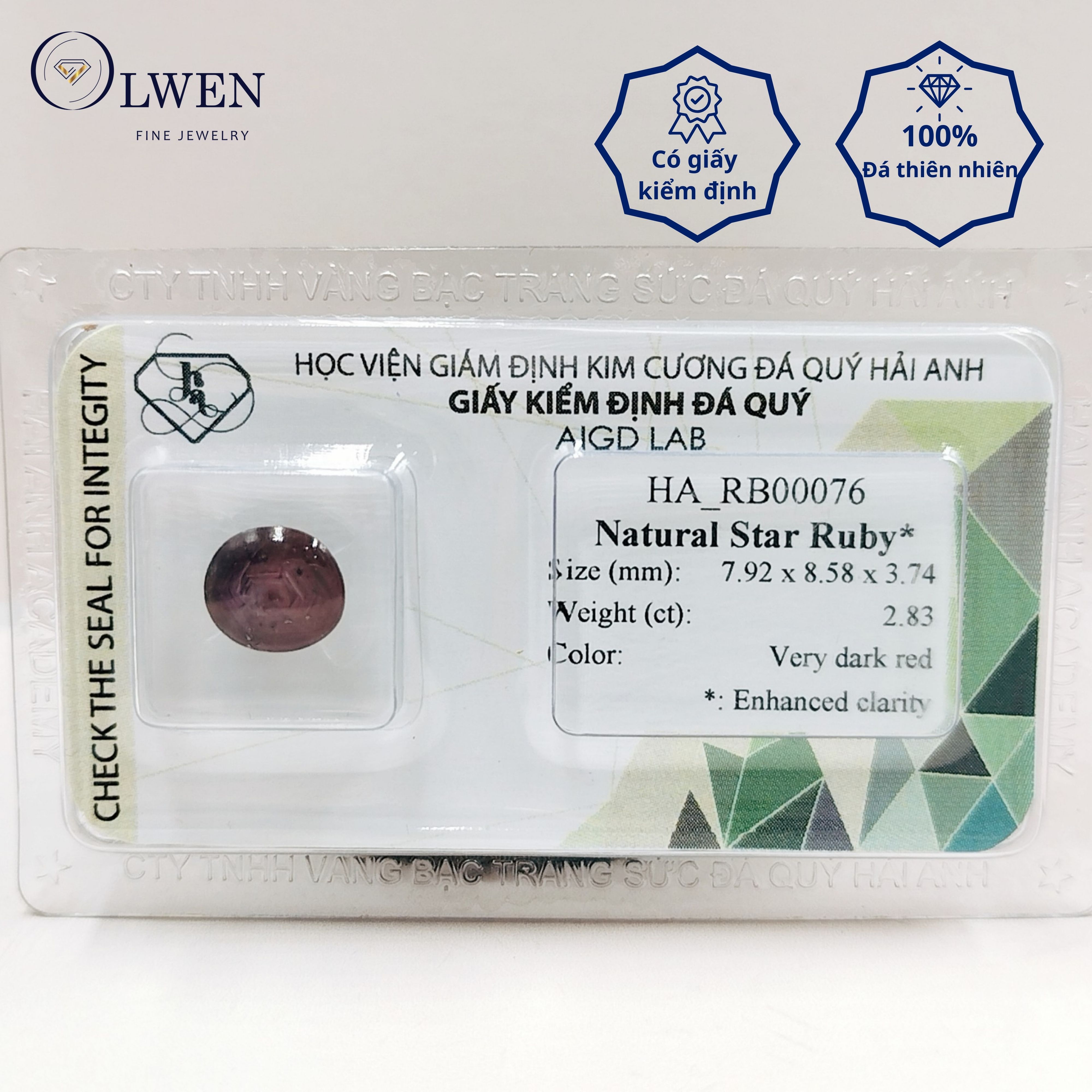 Viên đá Ruby thiên nhiên kiểm định AIG_HA-RB00078