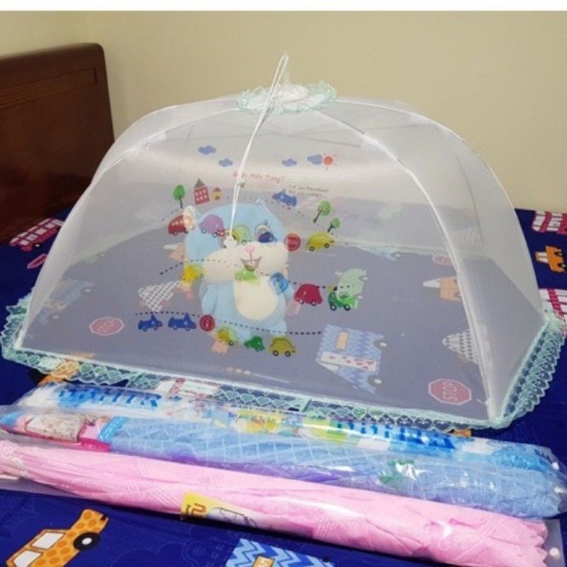 Màn chụp họa tiết dây kéo chống muỗi cho bé sơ sinh kích thước 115x75x60cm