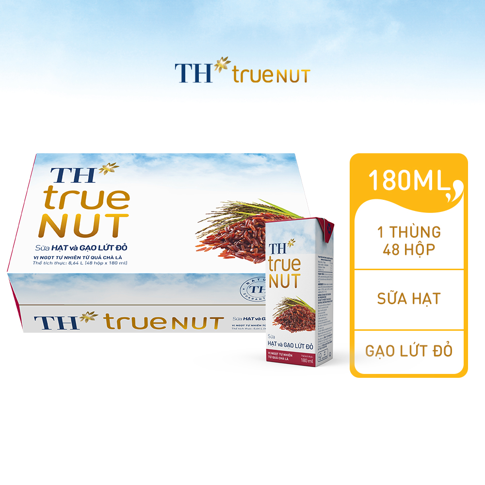 Thùng 48 hộp sữa hạt và gạo lứt đỏ TH True Nut 180ml (180ml x 48)