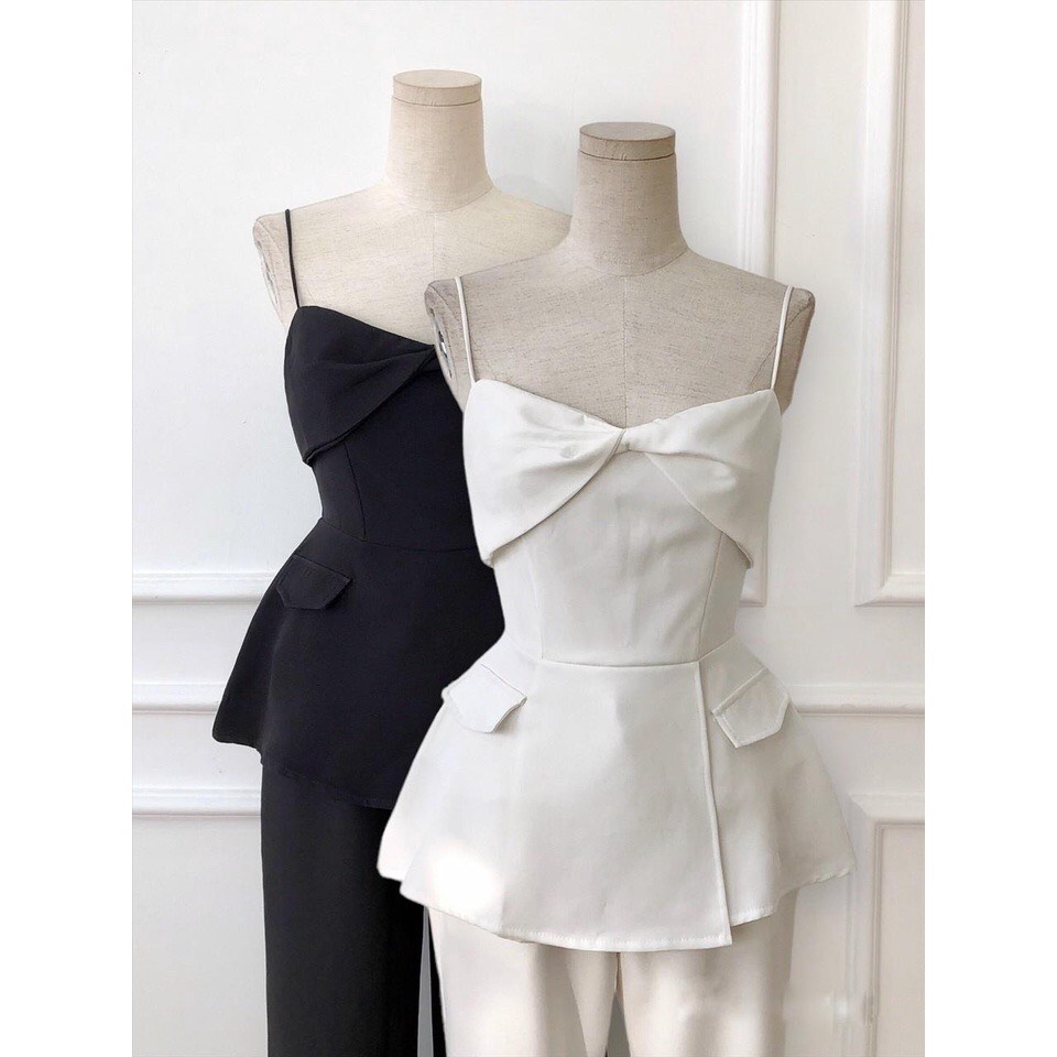 Áo peplum hai dây nơ kiểu, nắp túi form xòe cực sang chảnh