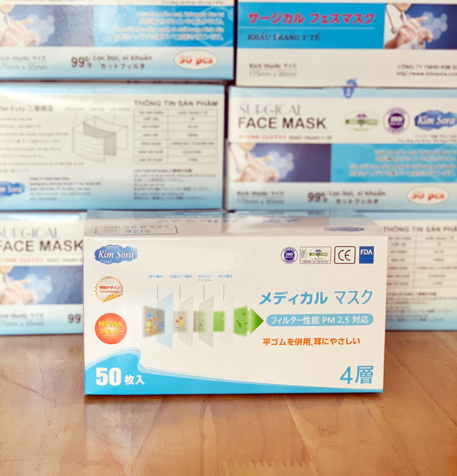 Khẩu trang y tế Kim Sora 4 lớp tiêu chuẩn Nhật Bản màu trắng hộp 50 chiếc