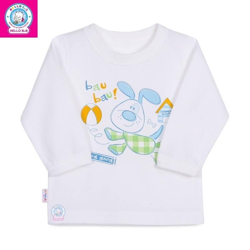 Size 1-10 bé trai/bé gái 6-35kg ÁO CỔ BO TRẮNG TAY DÀI Hello B&amp;B hình in ngẫu nhiên Hellobb - Kiddy and Mommy