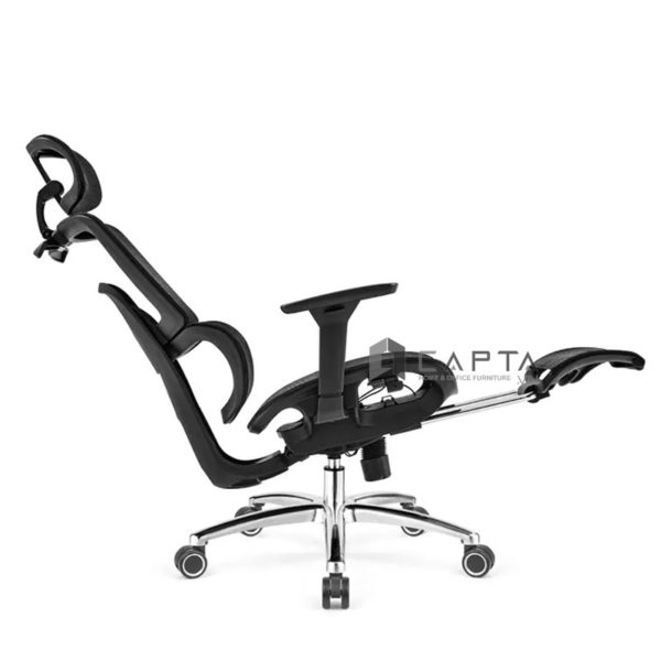 Ghế công thái học có gác chân màu đen CR4324-M Nội thất CAPTA Ghế ngồi làm việc tại nhà hỗ trợ cột sống lưng và mặt ngồi vải lưới khung tay ghế nhựa có gác chân thép mạ chrome