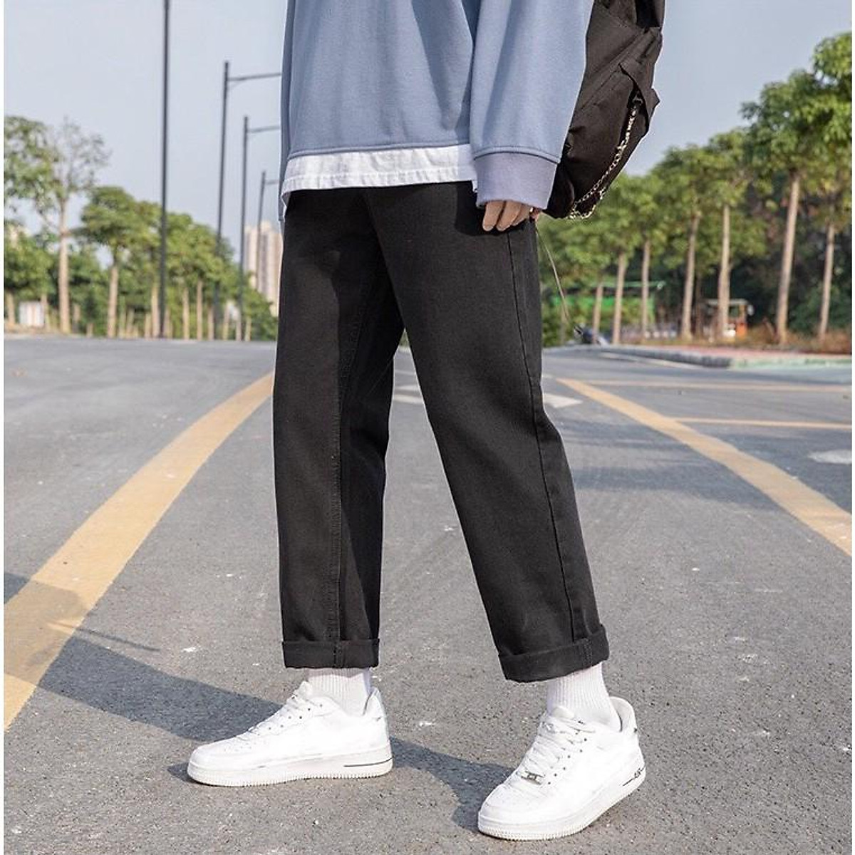 Quần Jeans, baggy đen nam ống suông, rộng, hottrend 2021