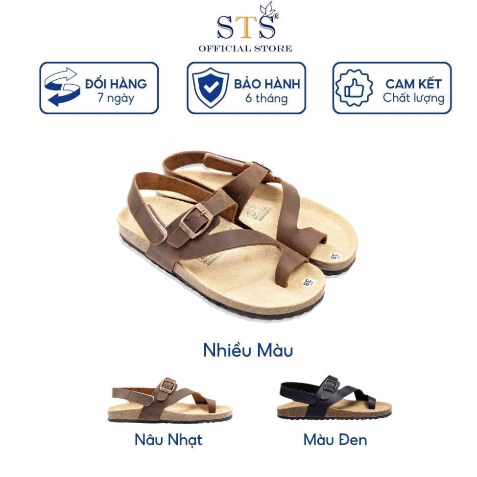 Sandal DA BÒ THẠT NGUYÊN TẤM Quai Xỏ Ngón Khóa Dán hàng cao cấp xuất khẩu ST20 BH 6 THÁNG