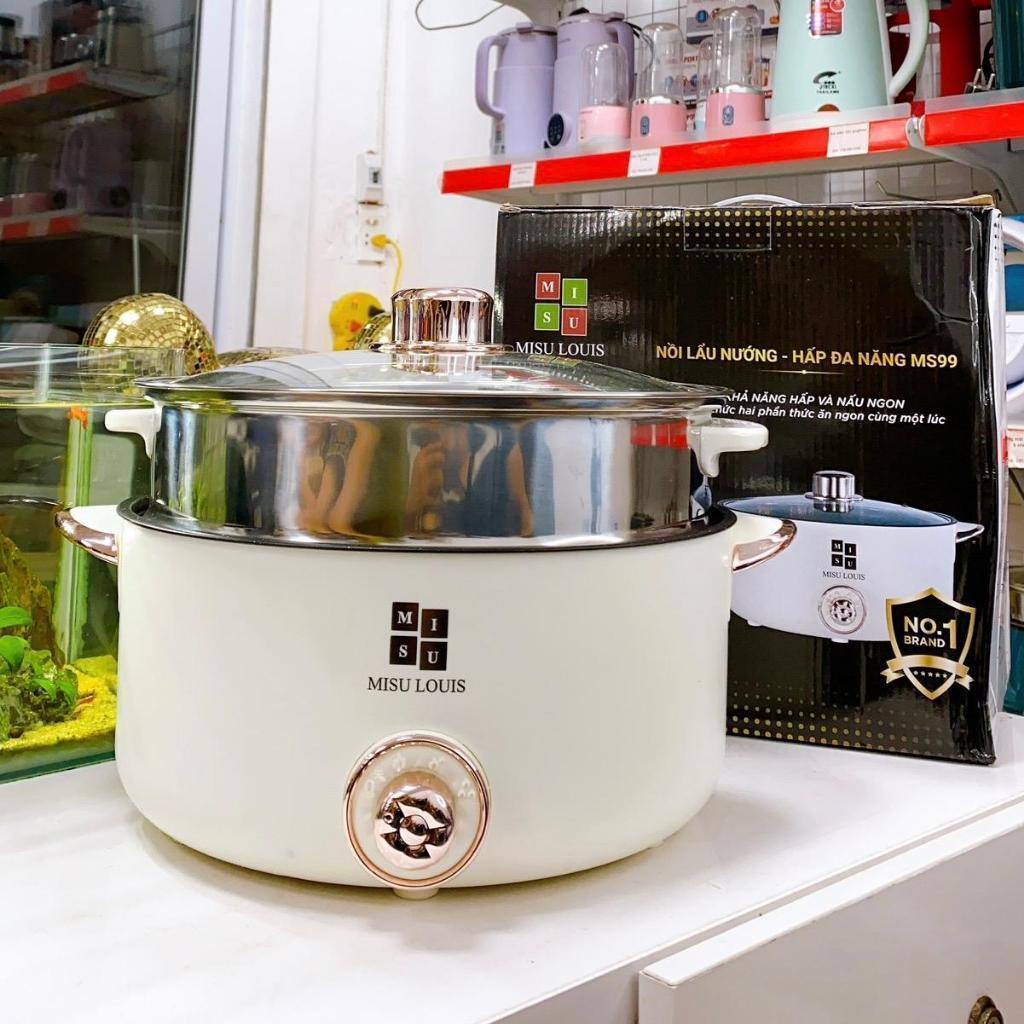 Nồi Lẩu Điện Mini, Nồi Hấp 2 Tầng, Nồi Lẩu Điện Đa Năng Tặng Kèm Xửng Hấp, Dung Tích 4Lit, Size 28cm - Hàng Chính Hãng