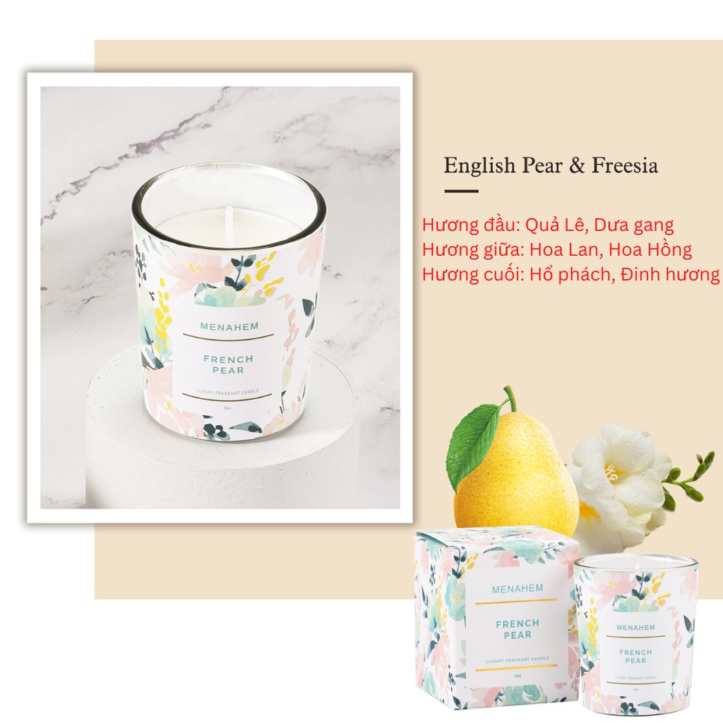 Nến Thơm Phòng Thiên Nhiên Menahem Thư Giãn Không khoi' Candle Cup Thơm Phòng Ngủ Tinh Dầu Thiên Nhiên