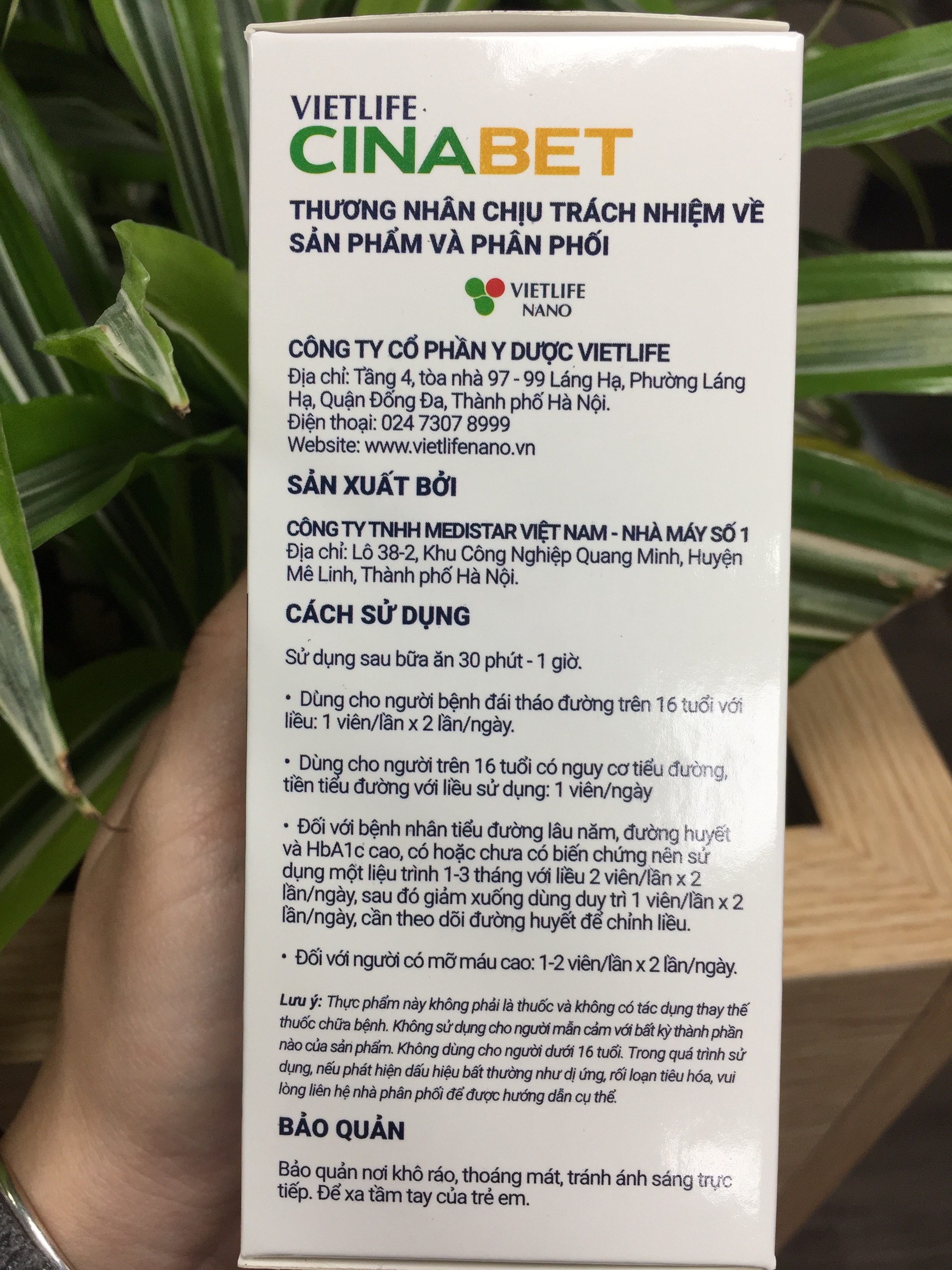 TPBVSK Vietlife Cinabet - Hỗ trợ giảm và ổn định đường huyết, HbA1c bằng Nano dược liệu. Hộp 30 viên