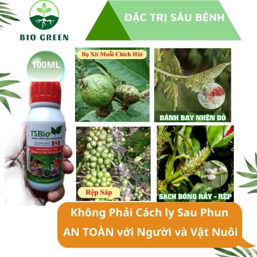 Chế phẩm sinh học diệt côn trùng TSBIO 100ml, nhện đỏ,rệp sáp,vẽ bùa,sâu non,sâu cuốn lá, rệp bọ cánh cứng cho hoa hồng,