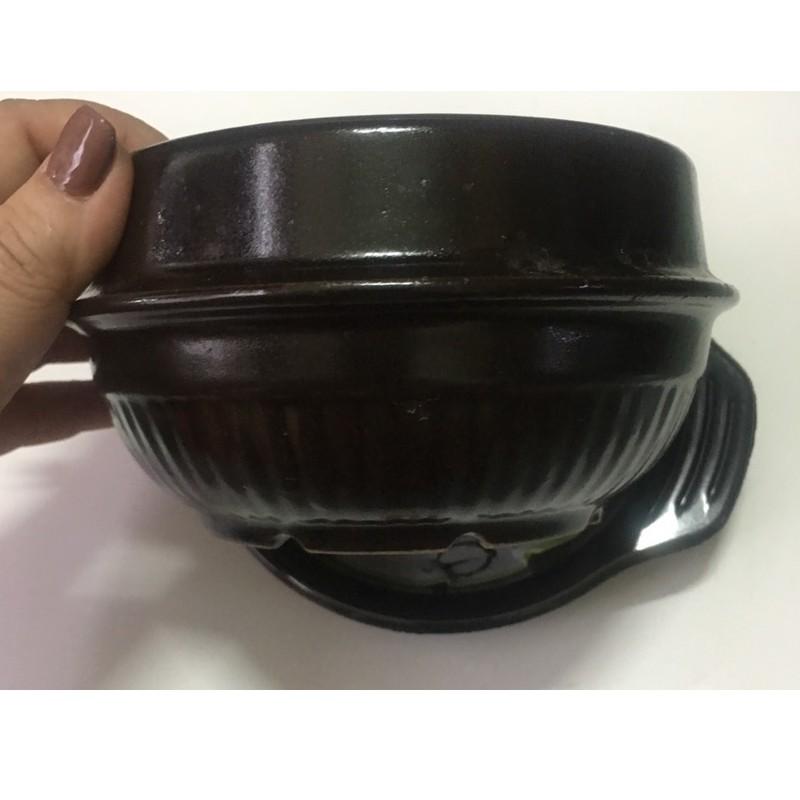 Thố sứ nâu Tráng men KÈM ĐẾ dùng làm cơm trộn , nấu cháo , mì cay kiểu Hàn Quốc nhiều size