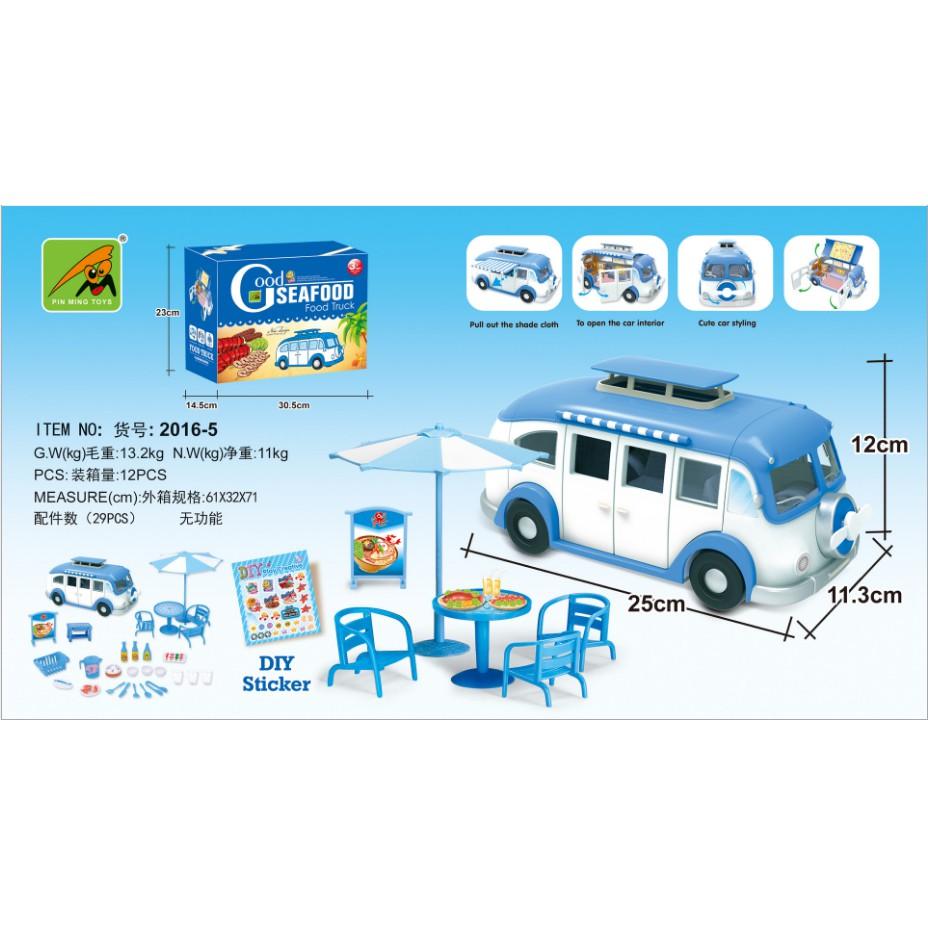 Bộ mô hình xe bus phục vụ các món Hải sản cho bé chơi búp bê