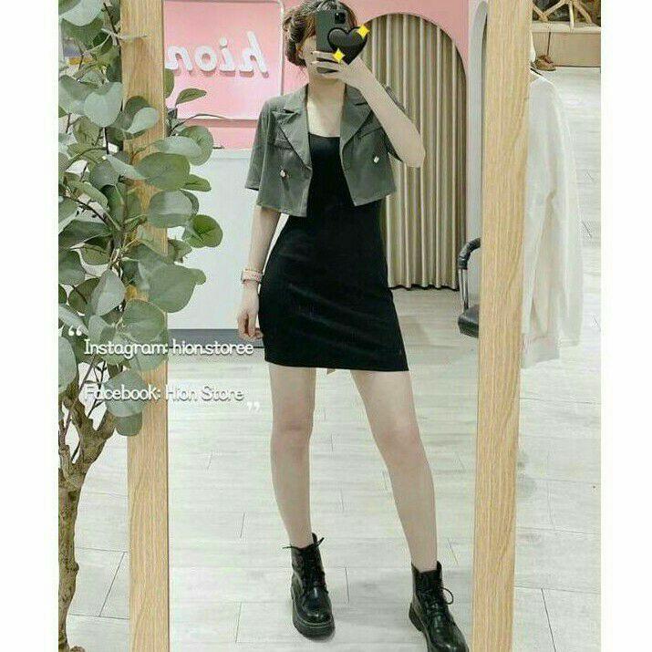 Sét váy 2 dây kèm áo khoác crt siêu hót FreeshipSét váy hot