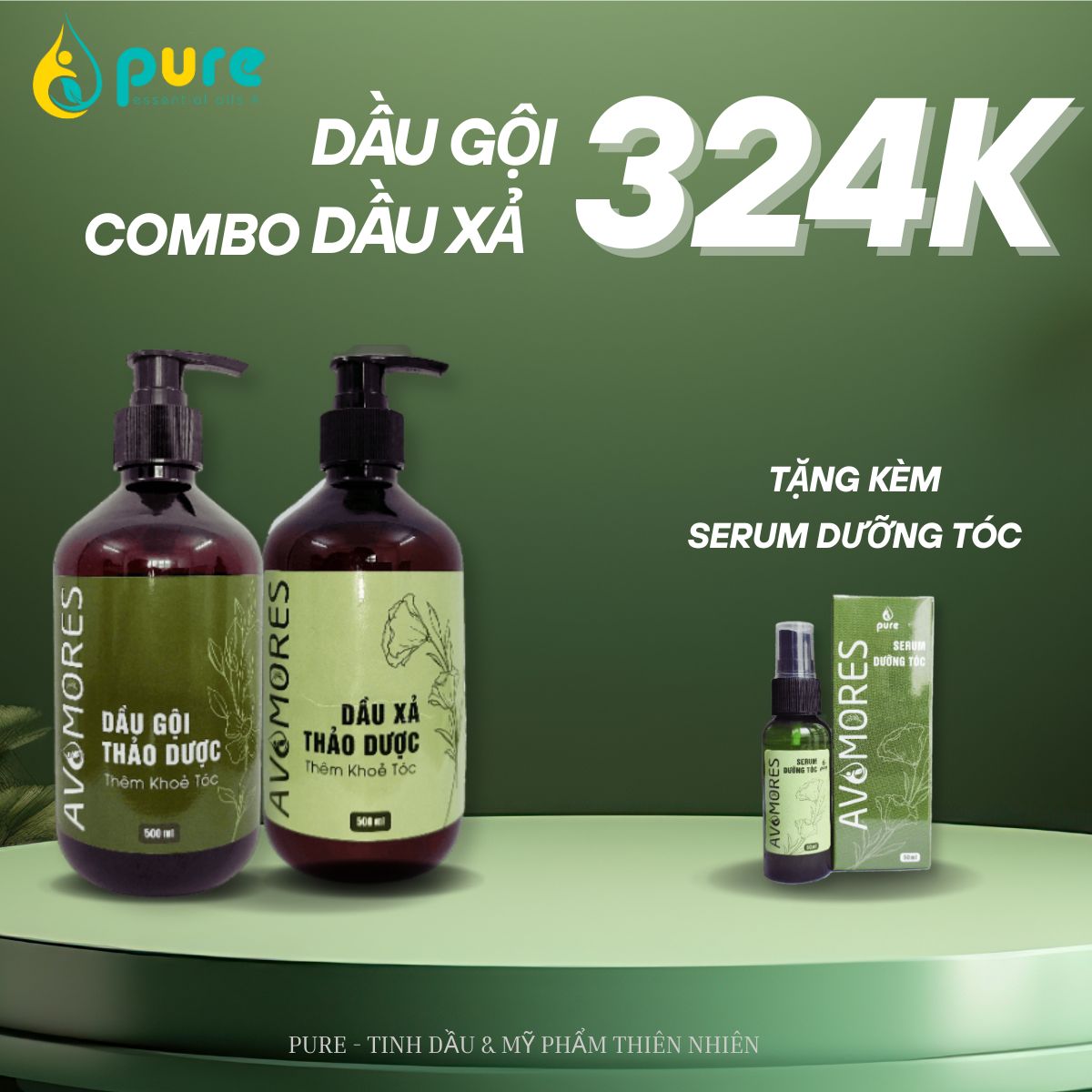 AVAMORES Dầu Gội Thảo Dược, Dầu Xả Thảo Dược - Giúp Tóc Sạch Gàu, Mượt, Chống rụng, thuần chay kích mọc tóc, sau 4 lần gội.
