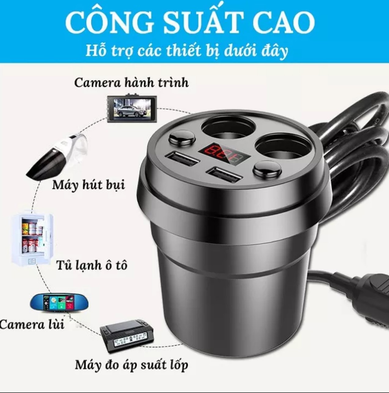 Bộ chia tẩu sạc trên ôtô X25 mẫu mới điện 12V - 24V - 250W màn hình hiển thị điện áp sang trọng