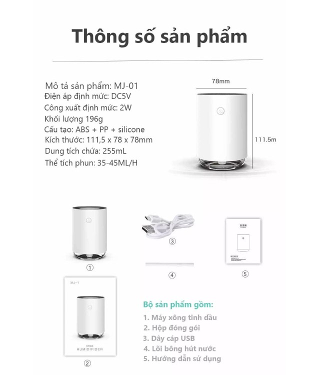 Máy xông tinh dầu HUGEN phun sương tạo ẩm phòng ngủ, ô tô, tán hương thơm, khử mùi phòng, có 3 chế độ đèn hiển thị làm đèn ngủ