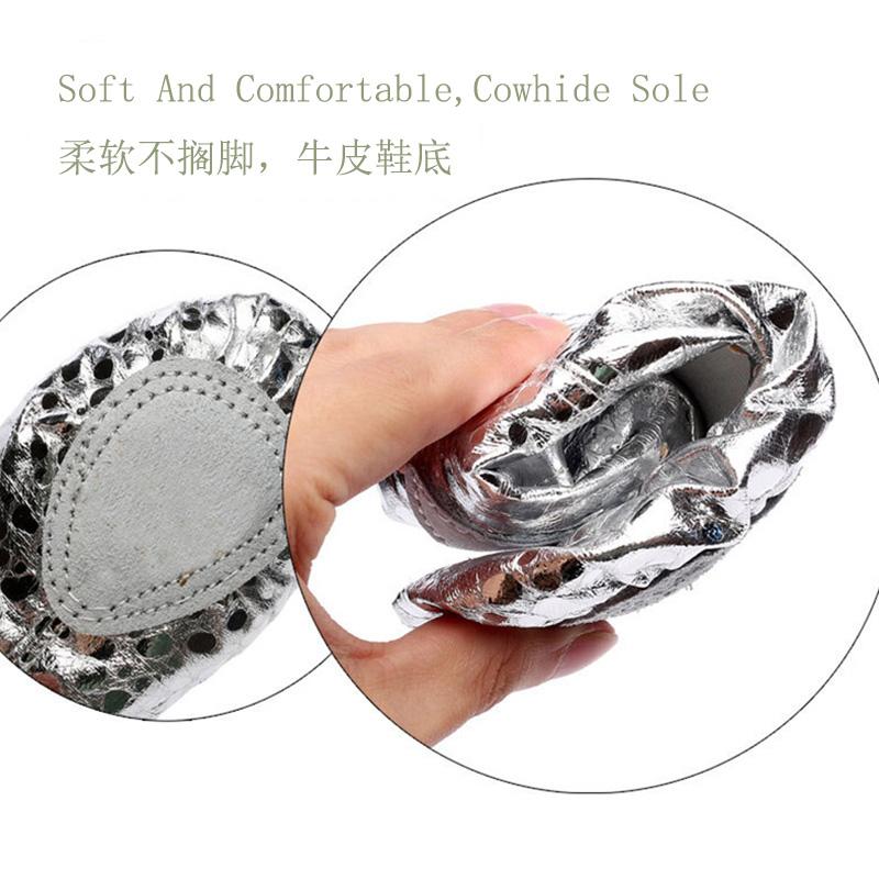 Ushine chuyên nghiệp chất lượng pu vàng vàng đào tạo cơ thể hình dép yoga giày bụng giày múa ba lê giày khiêu vũ trẻ em nữ Color: PU B-silver Shoe Size: EU24