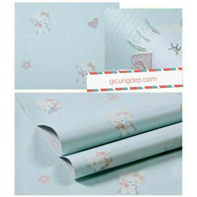 Giấy dán tường kitty xanh