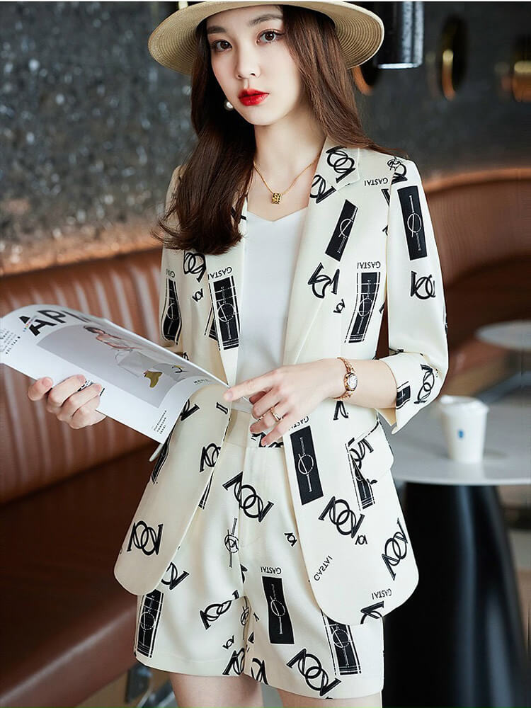 Sét vest 3 món họa tiết tay lỡ