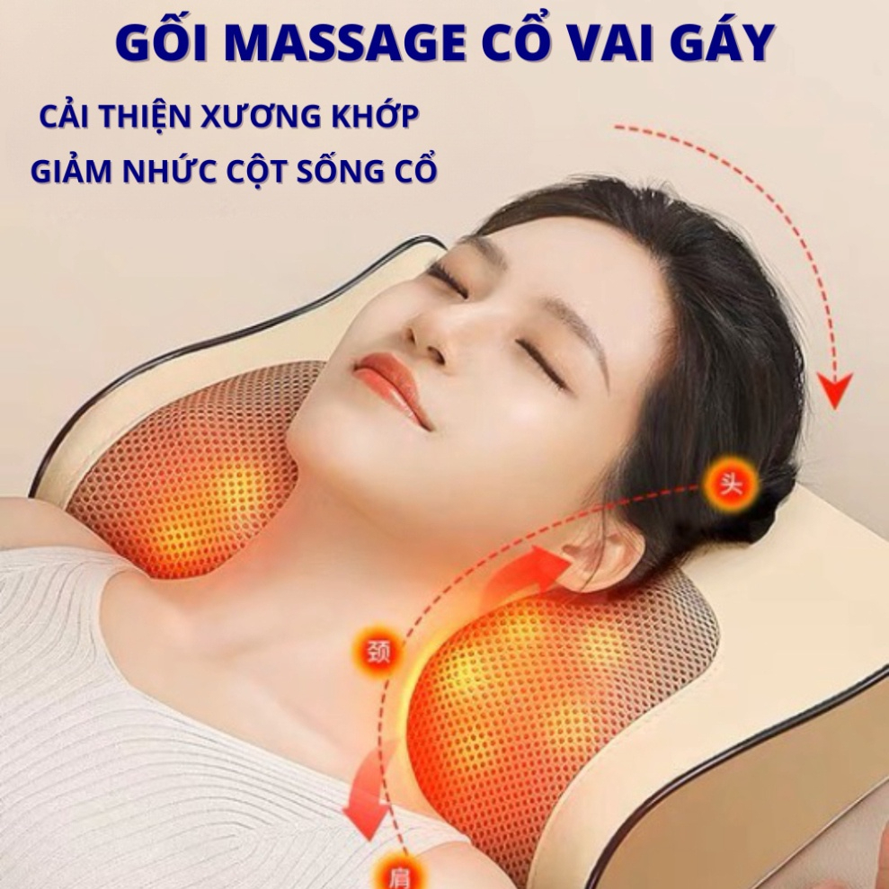 Gối Massage Đa Năng, Massage Tựa Lưng Xe Hơi - Gối Mát Xa Hồng Ngoại Bản 16 Bi Lăn Cao Cấp+ Rung Massage Lưng Đa Chức Năng