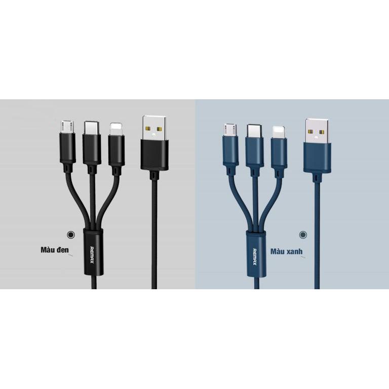 Cáp sạc 3 in 1 Lighting- Micro USB- Type C chiều dài 1.15m- Remax RC- 131TH